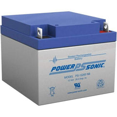 Power-Sonic - Lead-Acid, Nut/Bolt Terminal, 12 Volt, 26 Amp, Lead Rechargeable Battery - 5mm Hole Diam, 2mm Tab Thickness, 6.97" Wide x 4.92" High x 6.56" Deep - Makers Industrial Supply