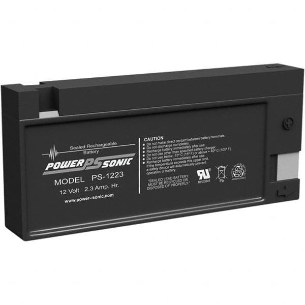 Power-Sonic - Lead-Acid, Quick-Disconnect Tab Terminal, 12 Volt, 2.3 Amp, Lead Rechargeable Battery - 3/16" Tab Width x 0.8mm Tab Thickness, 0.94" Wide x 2.4" High x 7.17" Deep - Makers Industrial Supply