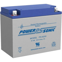 Power-Sonic - Lead-Acid, Nut/Bolt Terminal, 6 Volt, 20 Amp, Lead Rechargeable Battery - 5mm Hole Diam, 2mm Tab Thickness, 3.27" Wide x 4.92" High x 6.18" Deep - Makers Industrial Supply