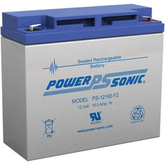 Power-Sonic - Lead-Acid, Quick-Disconnect Tab Terminal, 12 Volt, 18 Amp, Lead Rechargeable Battery - 1/4" Tab Width x 0.8mm Tab Thickness, 3" Wide x 6.59" High x 7.13" Deep - Makers Industrial Supply