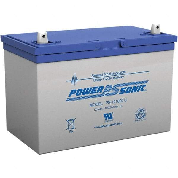 Power-Sonic - Lead-Acid, Nut/Bolt Terminal, 12 Volt, 75 Amp, Lead Rechargeable Battery - 6mm Hole Diam, 13mm Tab Thickness, 6.6" Wide x 8.15" High x 12" Deep - Makers Industrial Supply