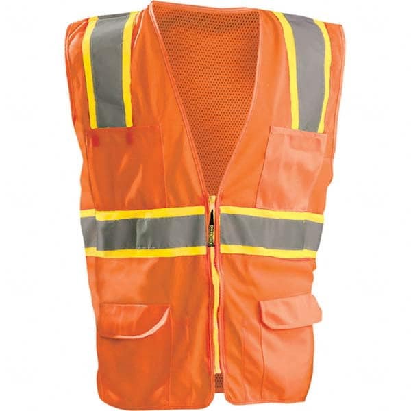 OccuNomix - Size 4XL HI-Vis Orange Mesh/Solid Surveyor's High Visibility Vest - Makers Industrial Supply