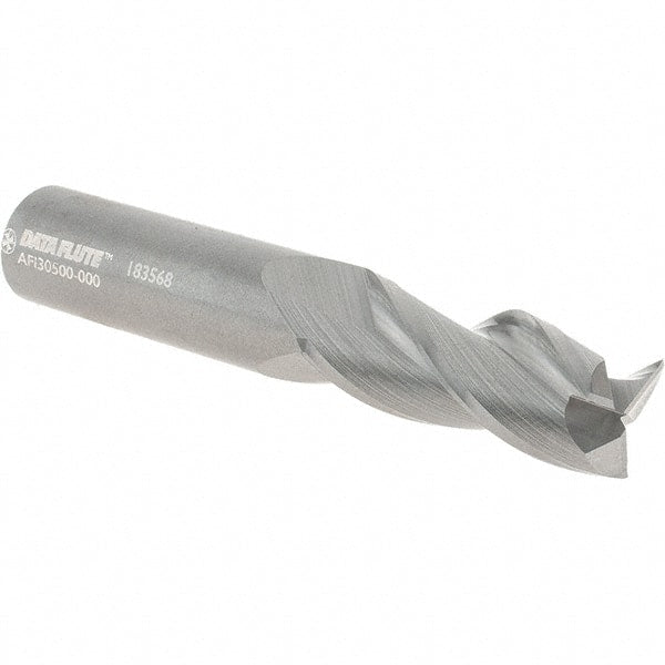 Square End Mill: 1/2'' Dia, 1-1/4'' LOC, 1/2'' Shank Dia, 3'' OAL, 3 Flutes Aluminum Finish, Helical Flute, Series AFI