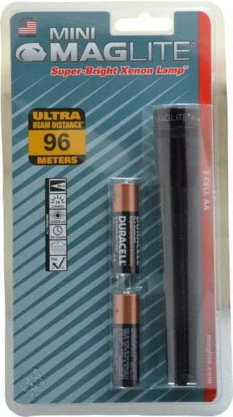 Mag-Lite - Krypton Bulb, 14 Lumens, Mini Flashlight - Black Aluminum Body, 2 AA Alkaline Batteries Included - Makers Industrial Supply