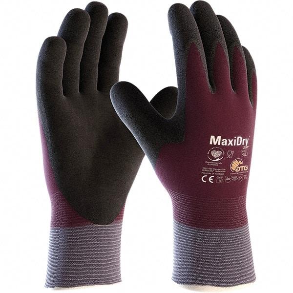 ATG - Size L Nitrile Coated Nylon/Lycra Abrasion Protection Work Gloves - For Cold Weather, Palm & Fingers Coated, Knit Wrist Cuff, Purple/Black, Paired - Makers Industrial Supply