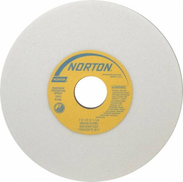 Norton - 7" Diam x 1-1/4" Hole x 1/2" Thick, G Hardness, 46 Grit Surface Grinding Wheel - Aluminum Oxide, Type 1, Coarse Grade, 3,600 Max RPM, Vitrified Bond, No Recess - Makers Industrial Supply