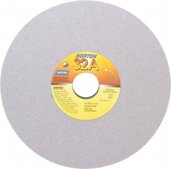 Norton - 8" Diam x 1-1/4" Hole x 3/4" Thick, K Hardness, 80 Grit Surface Grinding Wheel - Aluminum Oxide, Type 1, Medium Grade, 3,600 Max RPM, Vitrified Bond, No Recess - Makers Industrial Supply