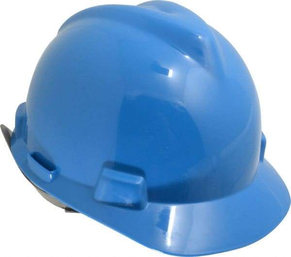 MSA - ANSI Type I, Class E Rated, 4-Point, Pin Lock Adjustment Hard Hat - Size 6-1/2 to 8, Blue, Standard Brim - Makers Industrial Supply