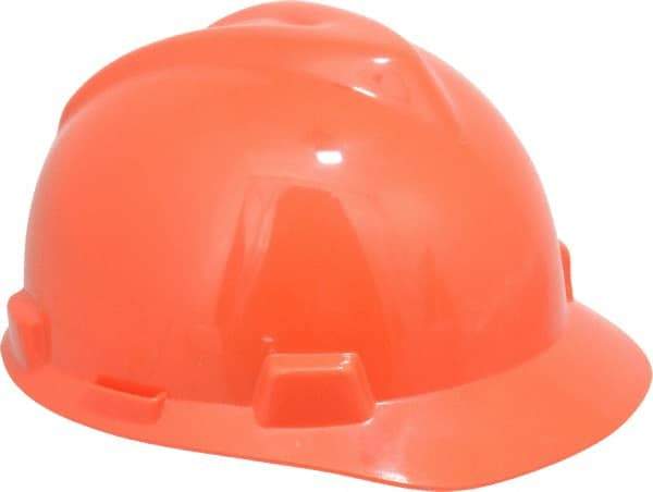 MSA - ANSI Type I, Class E Rated, 4-Point, Pin Lock Adjustment Hard Hat - Size 6-1/2 to 8, Orange, Standard Brim - Makers Industrial Supply