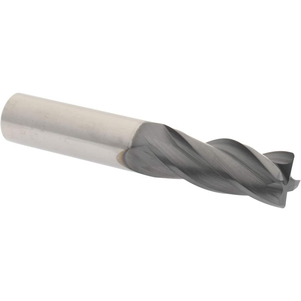 Corner Radius End Mill: 1/2″ Dia, 1-1/4″ LOC, 0.03″ Radius, 4 Flutes, Solid Carbide 3″ OAL, 1/2″ Shank Dia, Variable ° Helix, AlCrTiN Coated, Corner Radius End, Centercutting