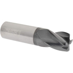 Corner Radius End Mill: 3/4″ Dia, 7/8″ LOC, 0.09″ Radius, 4 Flutes, Solid Carbide 3″ OAL, 3/4″ Shank Dia, Variable ° Helix, AlCrTiN Coated, Corner Radius End, Centercutting