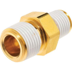 Brass Pipe Reducing Hex Nipple: 3/8 x 1/4″ Fitting, MNPT x MNPT with Thread Sealant MNPT x MNPT w/Thread Sealant Ends, 3,300 psi, Brass Finish, Class Instrumentation