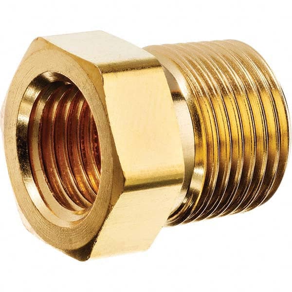 Brass Pipe Bushing: 1/2 x 3/8″ Fitting, Threaded, FNPT x MNPT FNPT x MNPT Ends, 2,200 psi, Brass Finish, Class Instrumentation