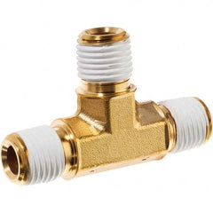 Brass Pipe Male Tee: 3/8″ Fitting, MNPT x MNPT x MNPT with Thread Sealant MNPT x MNPT x MNPT w/Thread Sealant Ends, 3,300 psi, Brass Finish, Class Instrumentation