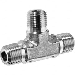 Pipe Male Tee: 1/8″ Fitting, 316 Stainless Steel MNPT x MNPT x MNPT, Threaded, ANSI/ASME B31.1, ANSI/ASME B31.3 & ANSI/ASME B1.20.1, 9,400 psi