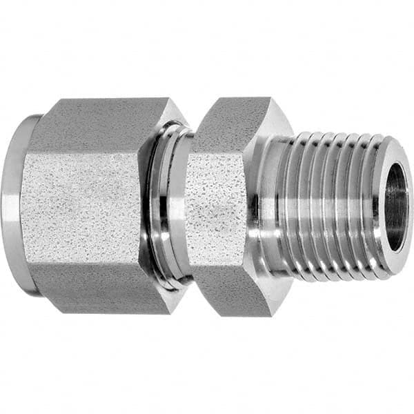 Compression Tube Connector: 3/8″ Thread, Compression x MNPT Zinc-Plated Steel