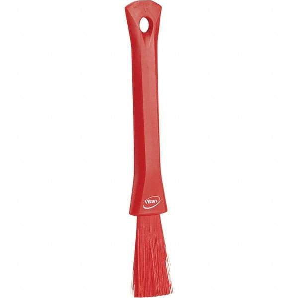 Vikan - 2-1/4" Bristle Length, Polyester Detail Brush - 1-1/4" Long x 0.4" Wide Head, 8.07" OAL, Ergonomic Handle, Red, Polypropylene Block - Makers Industrial Supply