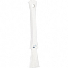 Vikan - 2-1/4" Bristle Length, Polyester Detail Brush - 1-1/4" Long x 0.4" Wide Head, 8.07" OAL, Ergonomic Handle, White, Polypropylene Block - Makers Industrial Supply