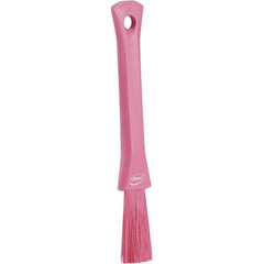 Vikan - 2-1/4" Bristle Length, Polyester Detail Brush - 1-1/4" Long x 0.4" Wide Head, 8.07" OAL, Ergonomic Handle, Pink, Polypropylene Block - Makers Industrial Supply