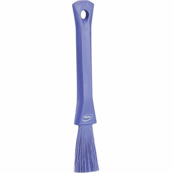 Vikan - 2-1/4" Bristle Length, Polyester Detail Brush - 1-1/4" Long x 0.4" Wide Head, 8.07" OAL, Ergonomic Handle, Purple, Polypropylene Block - Makers Industrial Supply