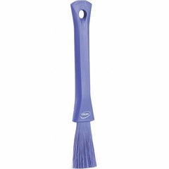 Vikan - 2-1/4" Bristle Length, Polyester Detail Brush - 1-1/4" Long x 0.4" Wide Head, 8.07" OAL, Ergonomic Handle, Purple, Polypropylene Block - Makers Industrial Supply