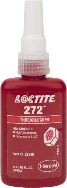 Loctite - 50 mL Bottle, Red, High Strength Liquid Threadlocker - Series 272, 24 hr Full Cure Time, Hand Tool, Heat Removal - Makers Industrial Supply