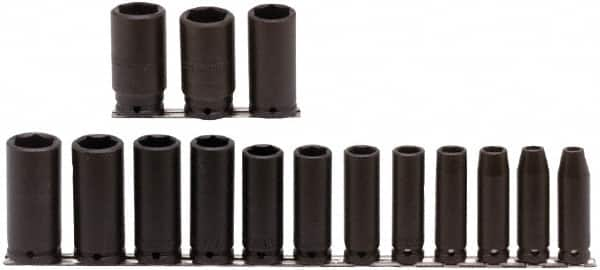 Proto - 15 Piece 1/2" Drive Deep Well Impact Socket Set - 6 Points, 3/8" to 1-1/4" Range, Inch Measurement Standard - Makers Industrial Supply