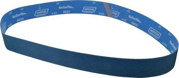 Norton - 2-1/2" Wide x 60" OAL, 60 Grit, Zirconia Alumina Abrasive Belt - Zirconia Alumina, Medium, Coated, X Weighted Cloth Backing, Series R823 - Makers Industrial Supply