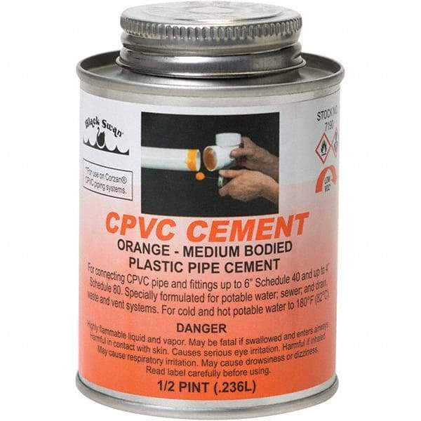 Black Swan - 1/2 Pt Medium Bodied Cement - Orange, Use with CPVC - Makers Industrial Supply