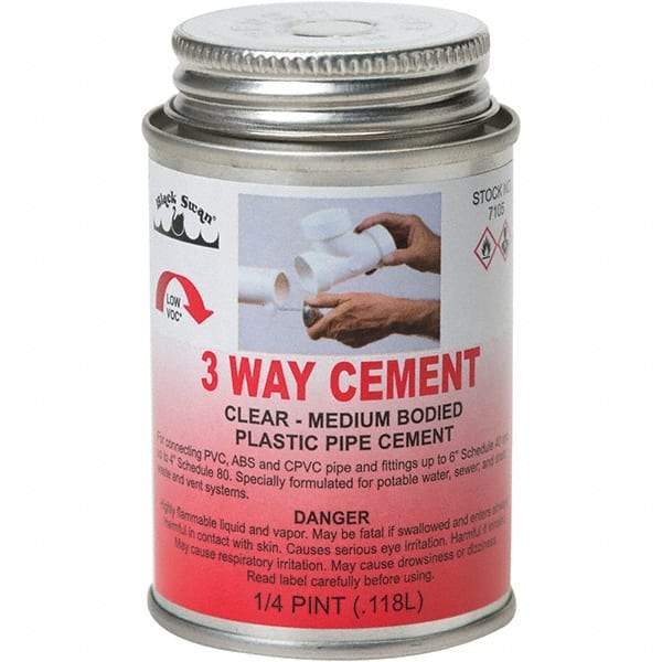 Black Swan - 1/4 Pt Medium Bodied Cement - Clear, Use with ABS, PVC & CPVC up to 6" Diam - Makers Industrial Supply