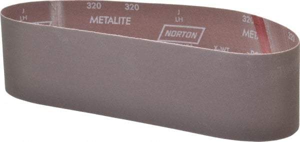 Norton - 4" Wide x 36" OAL, 320 Grit, Aluminum Oxide Abrasive Belt - Aluminum Oxide, Extra Fine, Coated, X Weighted Cloth Backing, Series R228 - Makers Industrial Supply