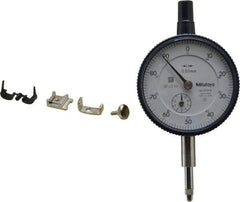 Mitutoyo - 10mm Range, 0-100 Dial Reading, 0.01mm Graduation Dial Drop Indicator - 2-3/16" Dial, 1mm Range per Revolution, 0.013mm Accuracy, Revolution Counter - Makers Industrial Supply