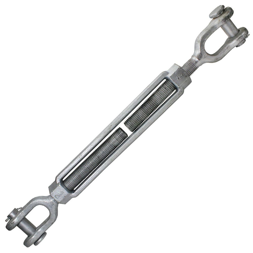 Turnbuckles; Turnbuckle Type: Jaw & Jaw; Working Load Limit: 280000 lb; Thread Size: 1-3/4-18 in; Turn-up: 18 in; Closed Length: 41.18 in; Material: Steel; Finish: Galvanized