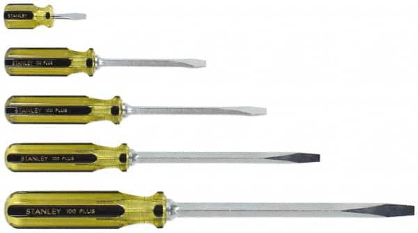 Stanley - 5 Piece Slotted & Stubby Screwdriver Set - Blade Sizes: Length 1-1/2, 4, 6, 8 & 12, Width 1/4, 5/16 & 3/8 - Makers Industrial Supply