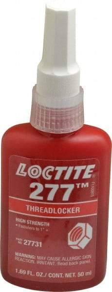 Loctite - 50 mL Bottle, Red, High Strength Liquid Threadlocker - Series 277, 24 hr Full Cure Time, Hand Tool, Heat Removal - Makers Industrial Supply