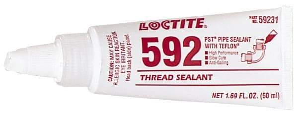 Loctite - 50 mL Tube, White, Medium Strength Paste Threadlocker - Series 592, 72 hr Full Cure Time, Hand Tool, Heat Removal - Makers Industrial Supply