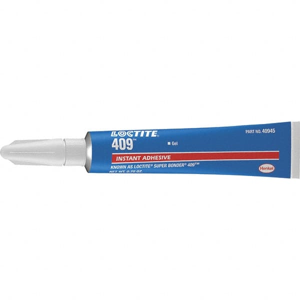 Loctite - 0.11 oz Tube Clear Instant Adhesive - Series 409, 75 sec Working Time, 24 hr Full Cure Time, Bonds to Metal, Plastic & Rubber - Makers Industrial Supply