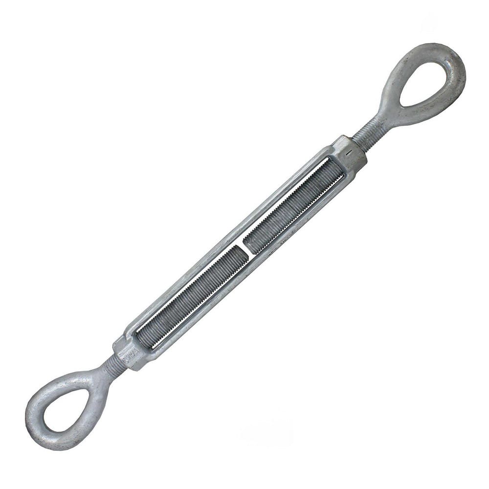 Turnbuckles; Turnbuckle Type: Eye & Eye; Working Load Limit: 2200 lb; Thread Size: 1/2-12 in; Turn-up: 12 in; Closed Length: 19.96 in; Material: Steel; Finish: Galvanized