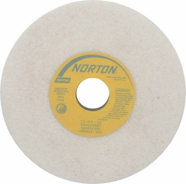 Norton - 7" Diam x 1-1/4" Hole x 1/2" Thick, G Hardness, 46 Grit Surface Grinding Wheel - Aluminum Oxide, Type 1, Coarse Grade, 3,600 Max RPM, Vitrified Bond, No Recess - Makers Industrial Supply