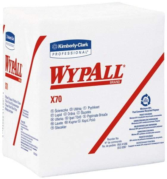 WypAll - X70 1/4 Fold Shop Towel/Industrial Wipes - Poly Pack, 12-1/2" x 12-1/2" Sheet Size, White - Makers Industrial Supply