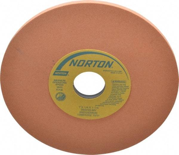 Norton - 7" Diam x 1-1/4" Hole x 1/4" Thick, M Hardness, 220 Grit Surface Grinding Wheel - Aluminum Oxide, Type 1, Very Fine Grade, 3,600 Max RPM, Vitrified Bond, No Recess - Makers Industrial Supply