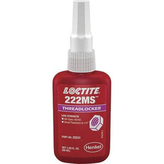 Loctite - 50 mL Bottle, Purple, Low Strength Liquid Threadlocker - Series 222, 24 hr Full Cure Time, Hand Tool Removal - Makers Industrial Supply