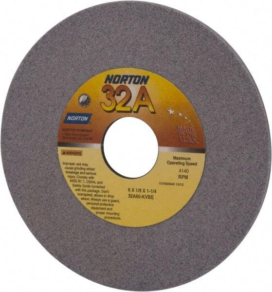 Norton - 6" Diam x 1-1/4" Hole x 1/8" Thick, K Hardness, 60 Grit Surface Grinding Wheel - Aluminum Oxide, Medium Grade, 4,140 Max RPM, Vitrified Bond - Makers Industrial Supply