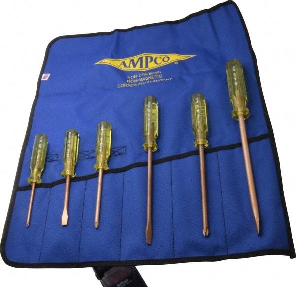 Ampco - 6 Piece Phillips & Slotted Screwdriver Set - Blade Sizes: Width 9/32, 5/16 & 25/64, Bit Sizes: Philips #1 to #3 - Makers Industrial Supply