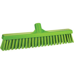 Vikan - 16" Fine Particle Polyester Push Broom - 2" Bristle Length, Plastic Block, European Threaded Handle Connection, Handle Sold Separately - Makers Industrial Supply