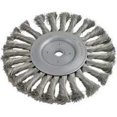 Brush Research Mfg. - 4" OD, 5/8-11 Arbor Hole, Knotted Stainless Steel Wheel Brush - 1/2" Face Width, 13/16" Trim Length, 20,000 RPM - Makers Industrial Supply