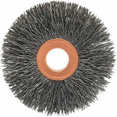 Brush Research Mfg. - 3-1/2" OD, 1/2" Arbor Hole, Crimped Stainless Steel Wheel Brush - 5/8" Face Width, 5/16" Trim Length, 20,000 RPM - Makers Industrial Supply