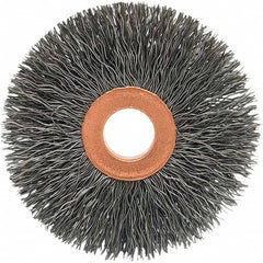 Brush Research Mfg. - 3" OD, 1/2" Arbor Hole, Crimped Carbon Wheel Brush - 5/8" Face Width, 1-1/16" Trim Length, 20,000 RPM - Makers Industrial Supply