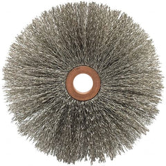 Brush Research Mfg. - 4" OD, 1/2" Arbor Hole, Crimped Stainless Steel Wheel Brush - 5/8" Face Width, 1-9/16" Trim Length, 20,000 RPM - Makers Industrial Supply