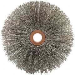 Brush Research Mfg. - 4" OD, 5/8" Arbor Hole, Crimped Carbon Wheel Brush - 5/8" Face Width, 1-9/16" Trim Length, 20,000 RPM - Makers Industrial Supply